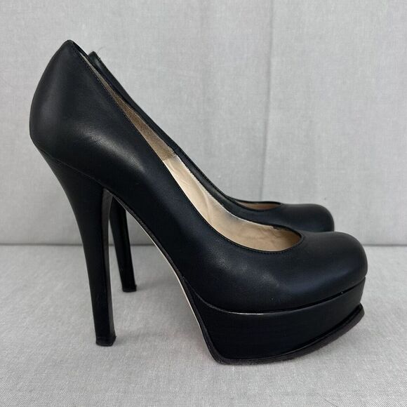 Fendi Decollete Nappa Nero Gold Logo Front Platform Pumps Women's EU Size 37.5 - Picture 4 of 10